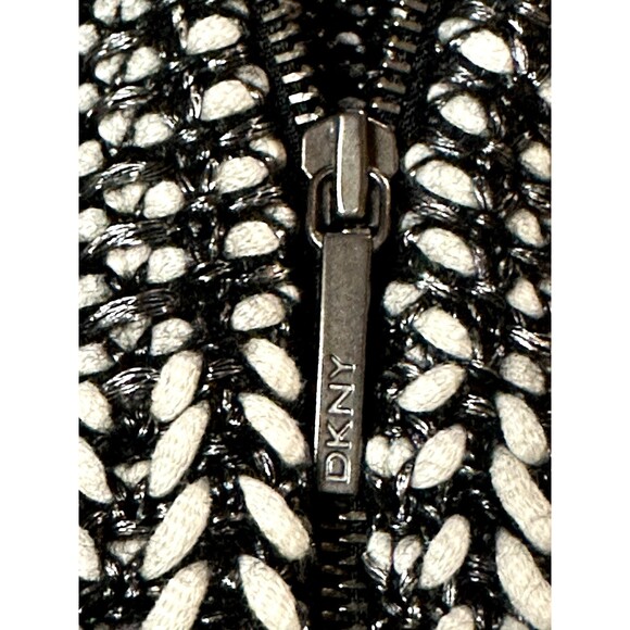 DKNY JEANS XL BLack White silver PONCHO Full Zip Front Chunky Knit Sparkle - Picture 11 of 14